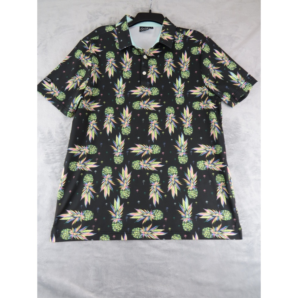 Sunday Swagger Pineapple Print Golf Polo‎ Shirt Black Multicolor Men's Large